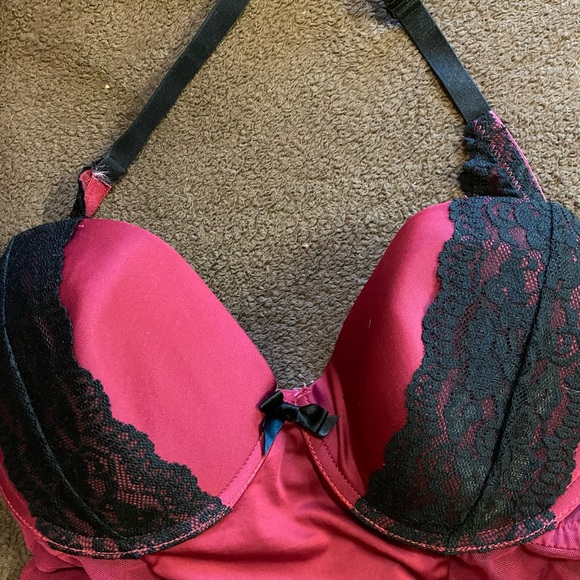 torrid pink and black lace halter teddy 0X - Picture 4 of 7